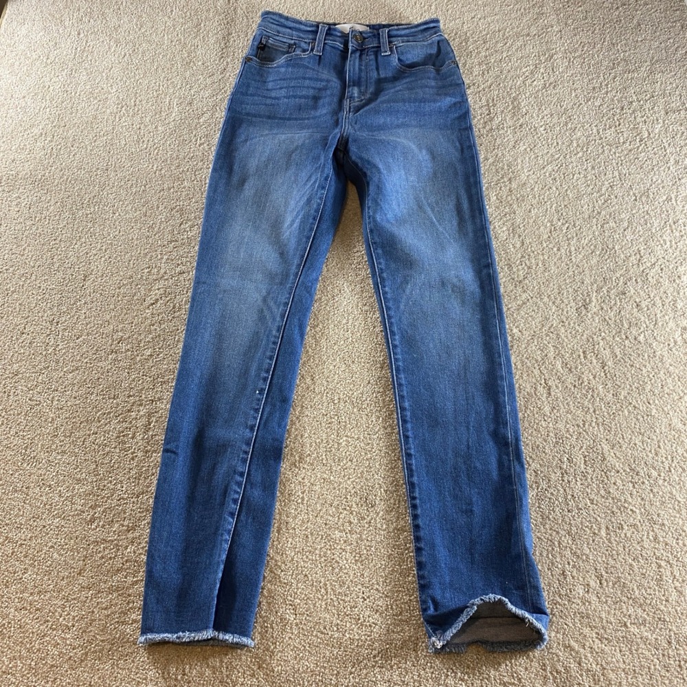 KanCan Skinny Jeans Womens 5/26 Medium Wash Excellent Raw Frayed Hem High Rise